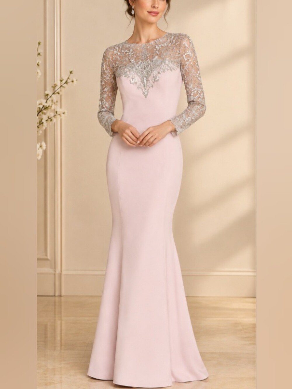 Marchesa Notte 95% Silk Crepe Embroidered Illusion Gown Blush Pink -Size 0